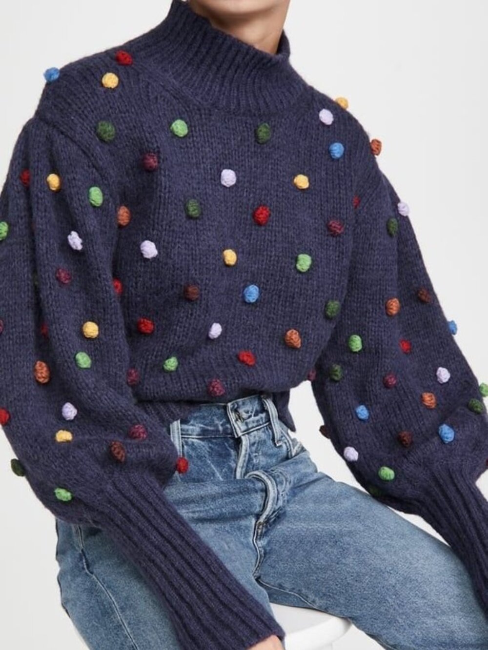Farm Rio Pom Pom Sweater Navy Blue